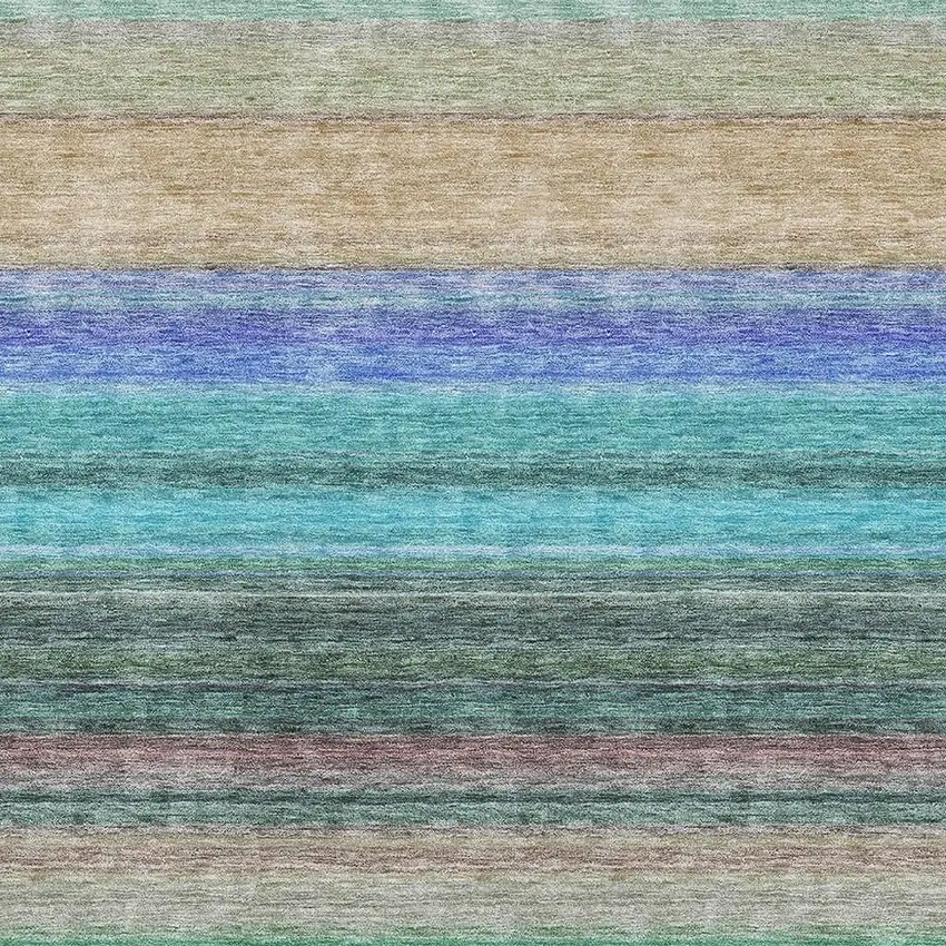 Sage Teal And Lavender Striped Washable Area Rug With UV Protection Photo 2