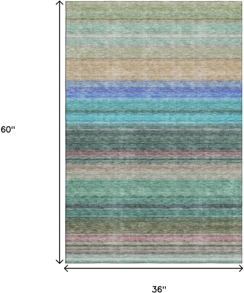 Sage Teal And Lavender Striped Washable Area Rug With UV Protection Photo 9