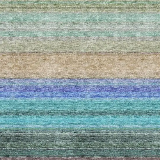Sage Teal And Lavender Striped Washable Area Rug With UV Protection Photo 2