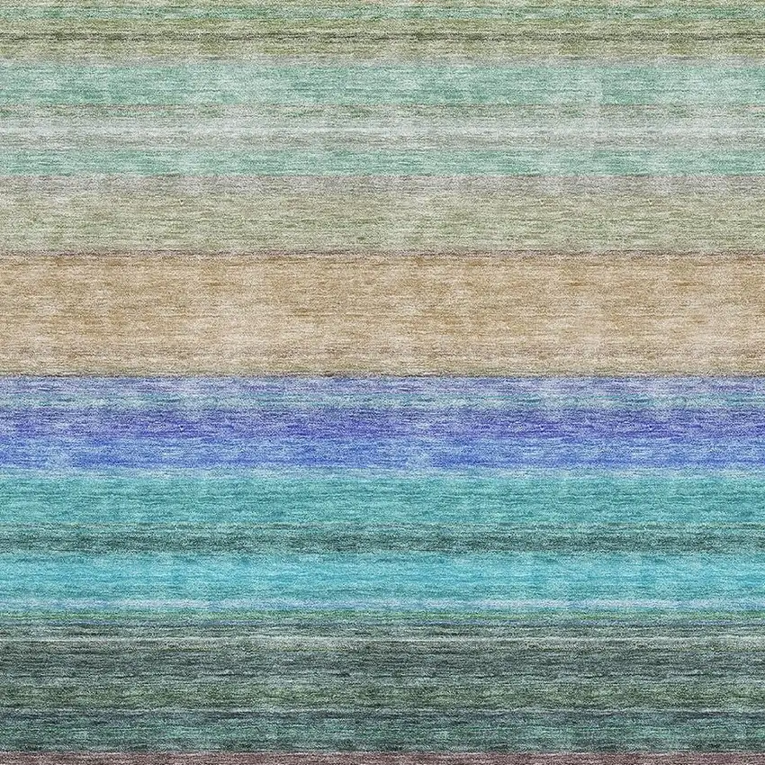 Sage Teal And Lavender Striped Washable Area Rug With UV Protection Photo 2