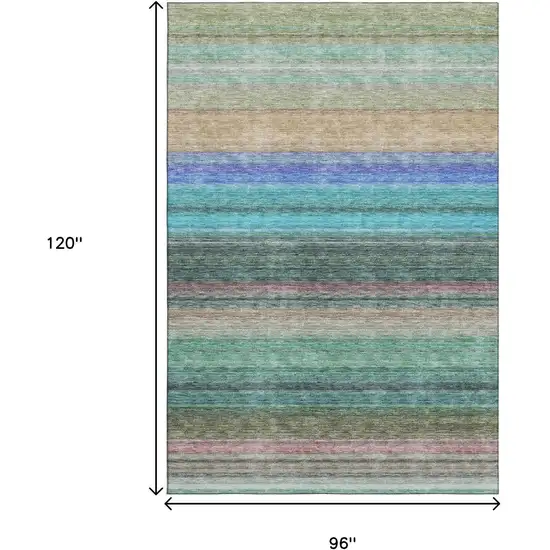 Sage Teal And Lavender Striped Washable Area Rug With UV Protection Photo 7