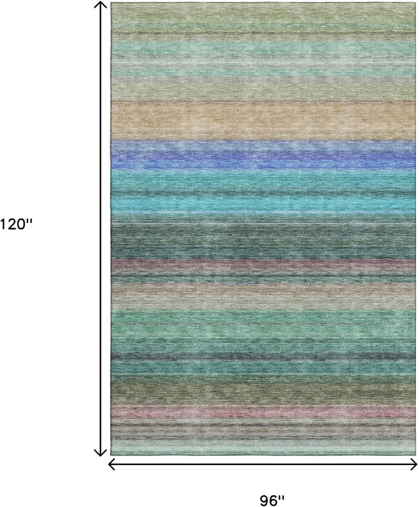 Sage Teal And Lavender Striped Washable Area Rug With UV Protection Photo 7