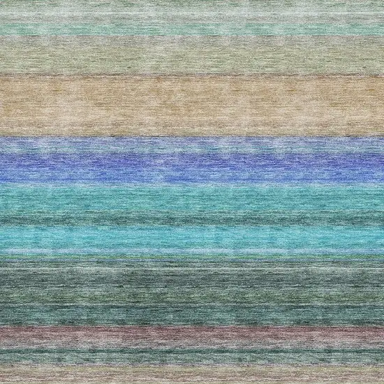 Sage Teal And Lavender Striped Washable Area Rug With UV Protection Photo 2