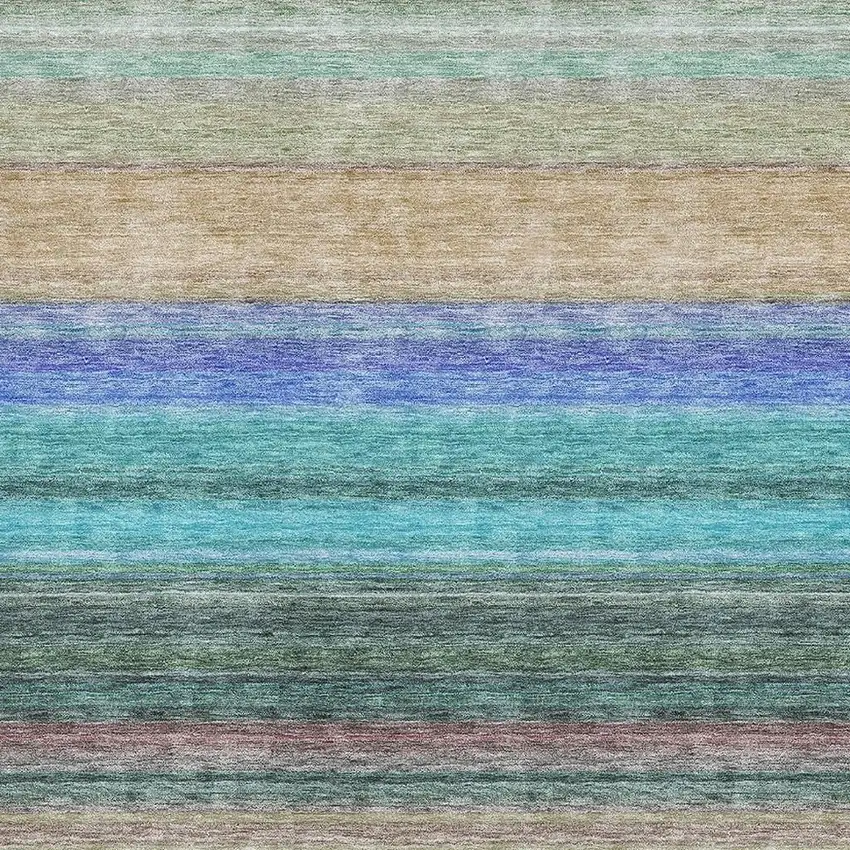 Sage Teal And Lavender Striped Washable Area Rug With UV Protection Photo 2