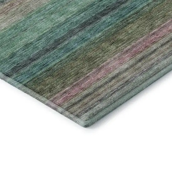Sage Teal And Lavender Striped Washable Area Rug With UV Protection Photo 7