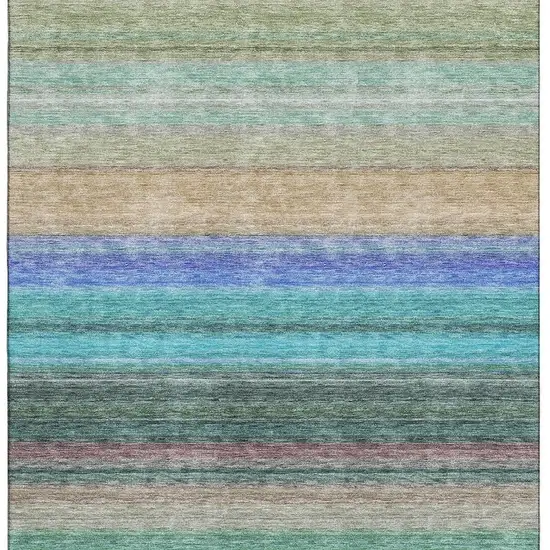 Sage Teal And Lavender Striped Washable Area Rug With UV Protection Photo 2