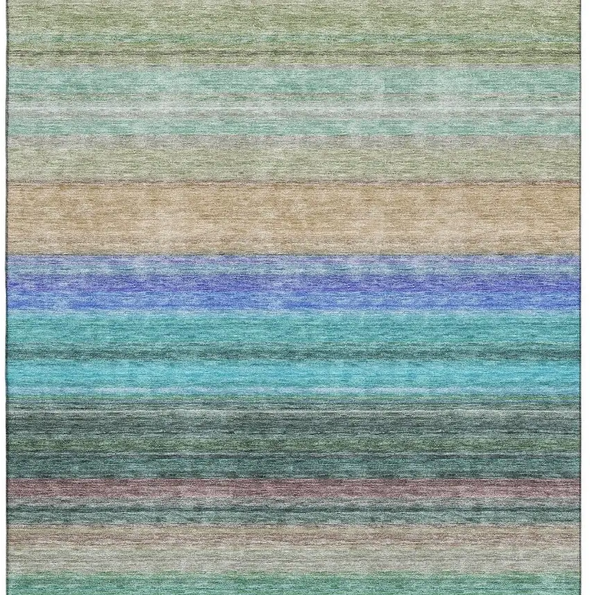 Sage Teal And Lavender Striped Washable Area Rug With UV Protection Photo 2