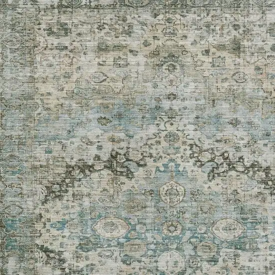 Sage Teal Blue And Beige Floral Washable Indoor Outdoor Area Rug Photo 4
