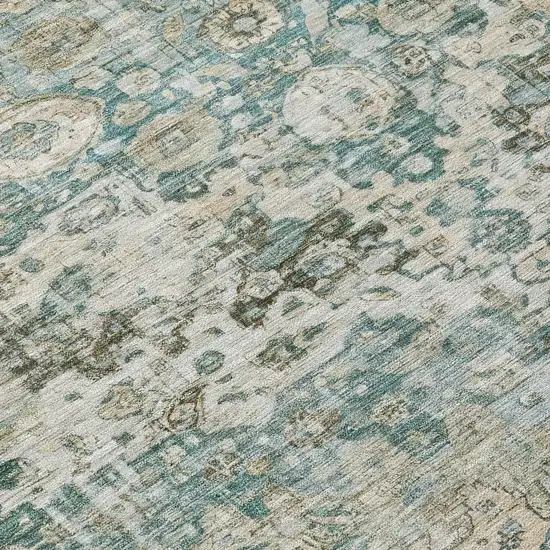 Sage Teal Blue And Beige Floral Washable Indoor Outdoor Area Rug Photo 8