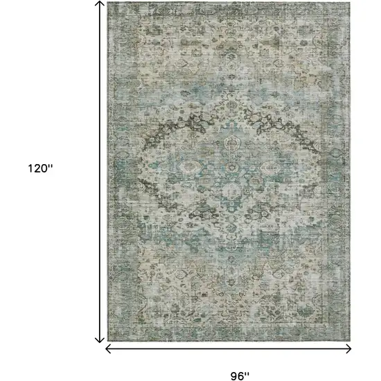 Sage Teal Blue And Beige Floral Washable Indoor Outdoor Area Rug Photo 9