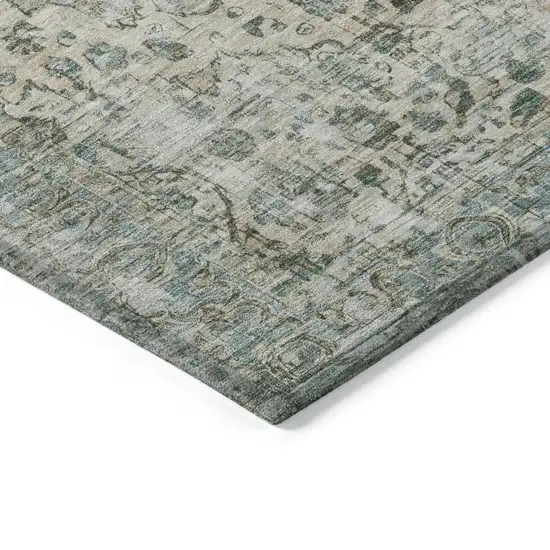 Sage Teal Blue And Beige Floral Washable Indoor Outdoor Area Rug Photo 6