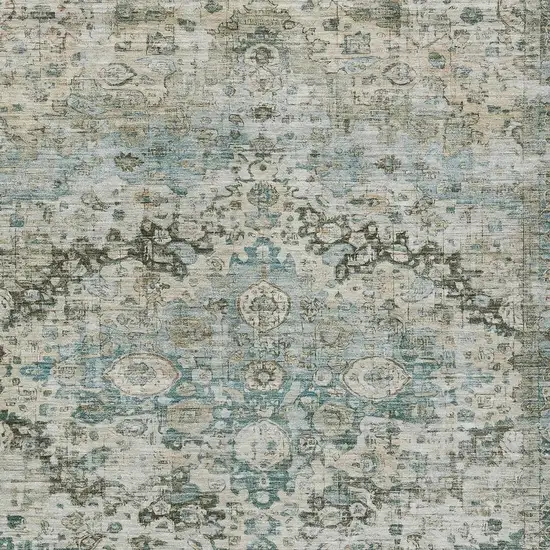 Sage Teal Blue And Beige Floral Washable Indoor Outdoor Area Rug Photo 7