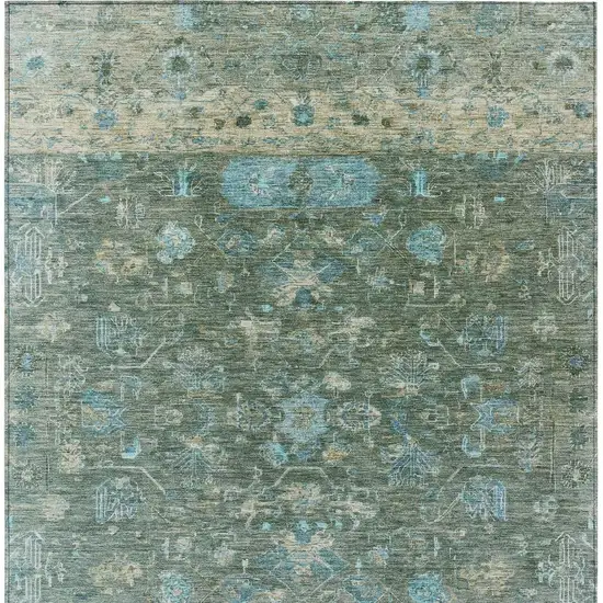 Sage Teal Blue And Beige Tribal Washable Indoor Outdoor Area Rug Photo 4