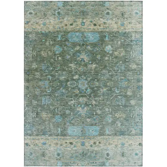 Sage Teal Blue And Beige Tribal Washable Indoor Outdoor Area Rug Photo 5