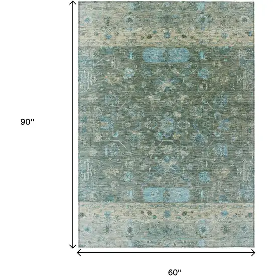 Sage Teal Blue And Beige Tribal Washable Indoor Outdoor Area Rug Photo 3