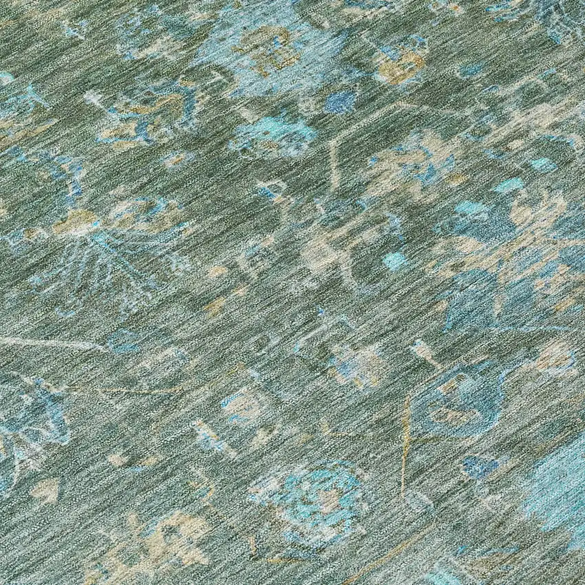 Sage Teal Blue And Beige Tribal Washable Indoor Outdoor Area Rug Photo 7