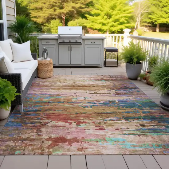 Sage Teal Blue And Blush Abstract Washable Indoor Outdoor Area Rug Photo 5