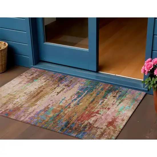 Sage Teal Blue And Blush Abstract Washable Indoor Outdoor Area Rug Photo 2