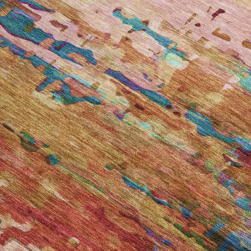 Sage Teal Blue And Blush Abstract Washable Indoor Outdoor Area Rug Photo 3