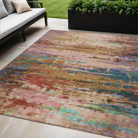 Sage Teal Blue And Blush Abstract Washable Indoor Outdoor Area Rug Photo 2