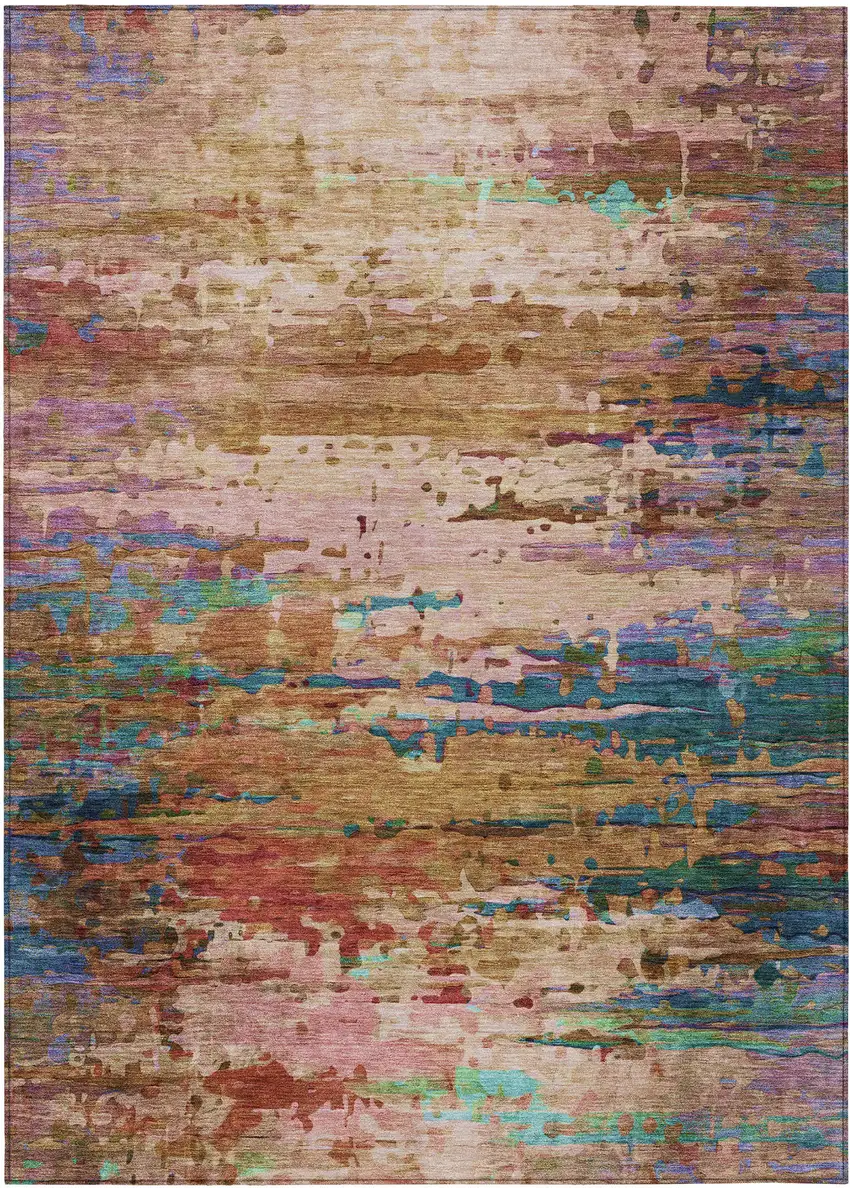 Sage Teal Blue And Blush Abstract Washable Indoor Outdoor Area Rug Photo 9