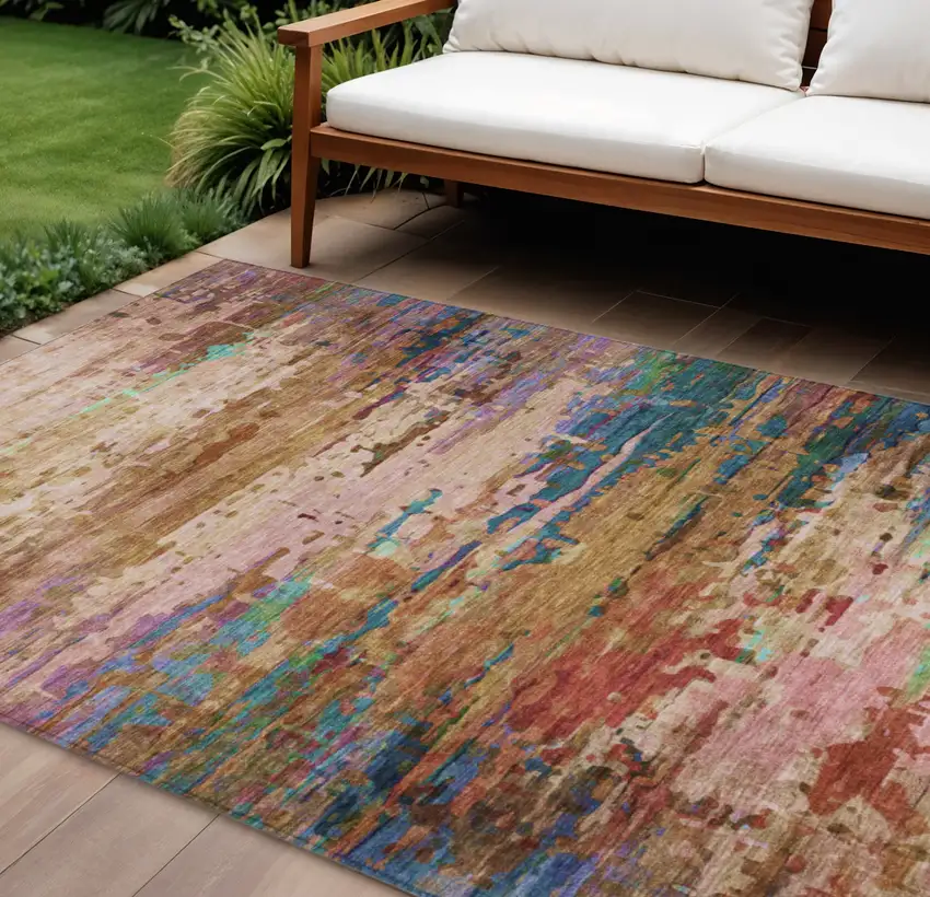 Sage Teal Blue And Blush Abstract Washable Indoor Outdoor Area Rug Photo 2