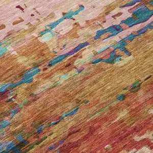 Photo of Sage Teal Blue And Blush Abstract Washable Indoor Outdoor Area Rug