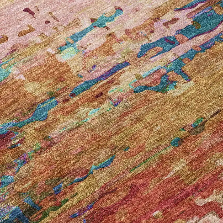 Sage Teal Blue And Blush Abstract Washable Indoor Outdoor Area Rug Photo 1