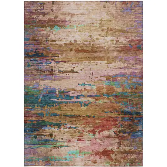 Sage Teal Blue And Blush Abstract Washable Indoor Outdoor Area Rug Photo 7