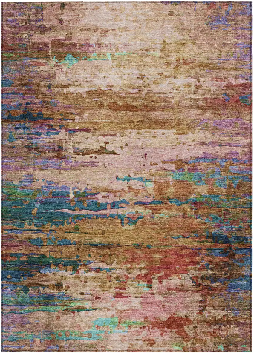 Sage Teal Blue And Blush Abstract Washable Indoor Outdoor Area Rug Photo 7