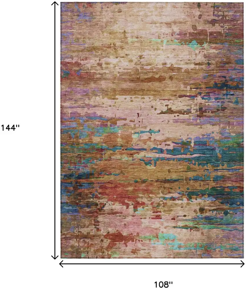 Sage Teal Blue And Blush Abstract Washable Indoor Outdoor Area Rug Photo 9