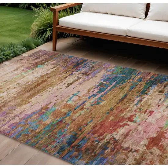 Sage Teal Blue And Blush Abstract Washable Indoor Outdoor Area Rug Photo 2