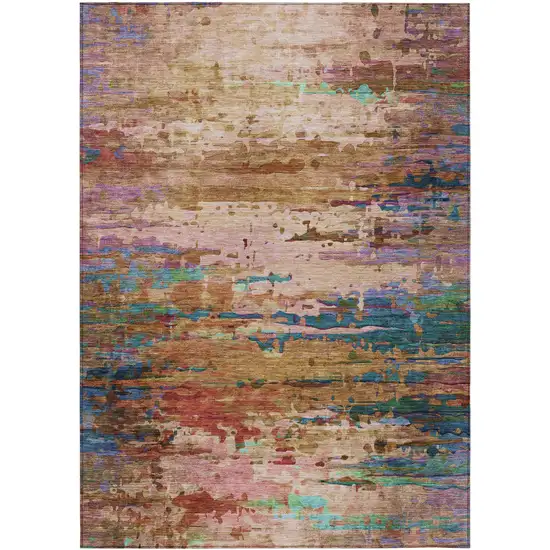 Sage Teal Blue And Blush Abstract Washable Indoor Outdoor Area Rug Photo 8