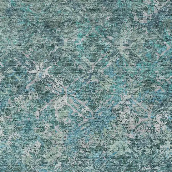 Sage Teal Blue And Gray Geometric Washable Indoor Outdoor Area Rug Photo 5