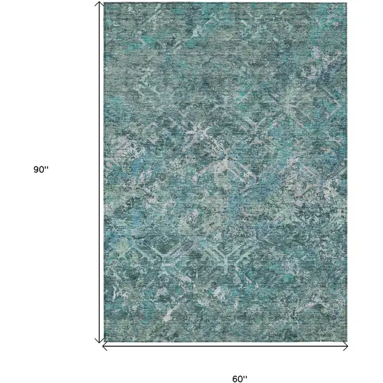 Sage Teal Blue And Gray Geometric Washable Indoor Outdoor Area Rug Photo 3