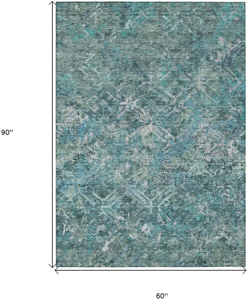 Sage Teal Blue And Gray Geometric Washable Indoor Outdoor Area Rug Photo 3