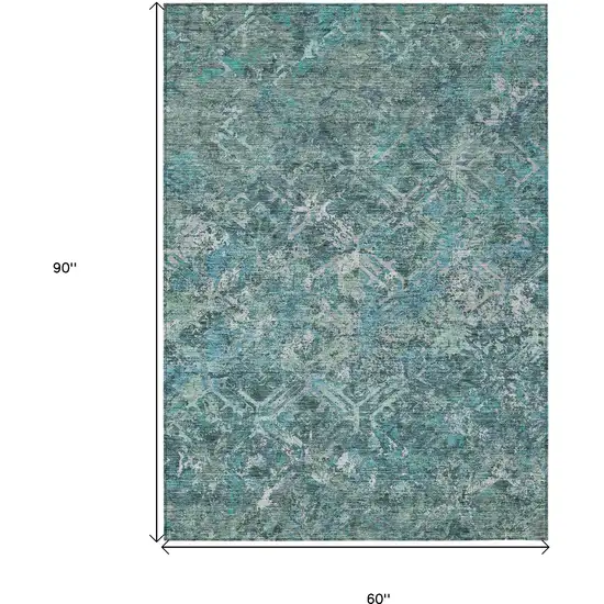 Sage Teal Blue And Gray Geometric Washable Indoor Outdoor Area Rug Photo 3