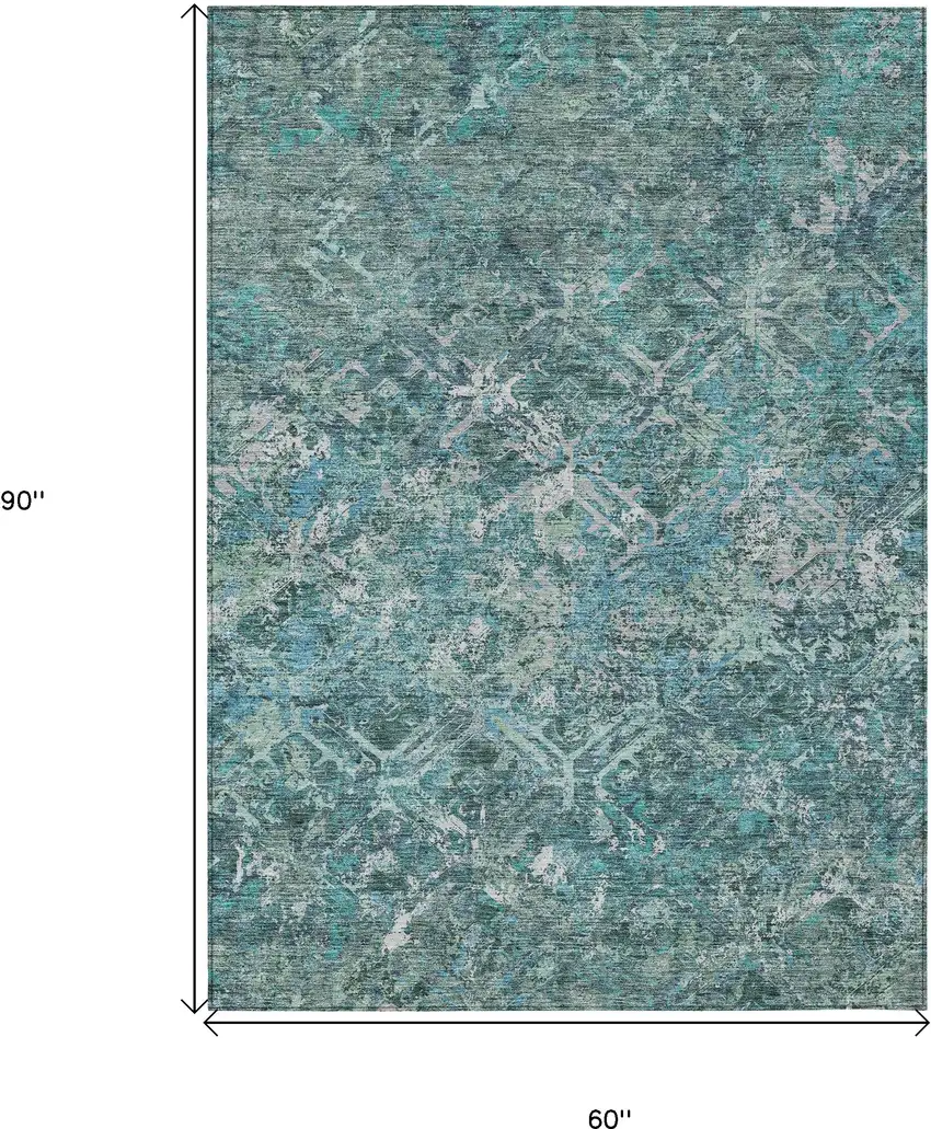 Sage Teal Blue And Gray Geometric Washable Indoor Outdoor Area Rug Photo 3