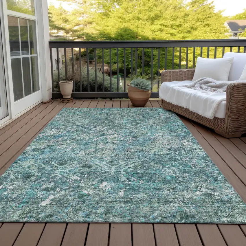 Sage Teal Blue And Gray Geometric Washable Indoor Outdoor Area Rug Photo 8