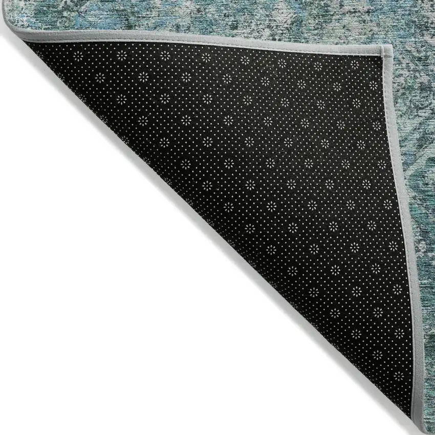 Sage Teal Blue And Gray Geometric Washable Indoor Outdoor Area Rug Photo 2