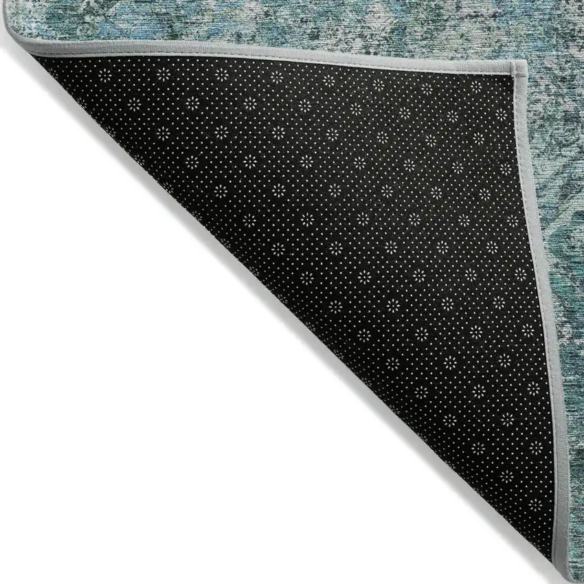 Sage Teal Blue And Gray Geometric Washable Indoor Outdoor Area Rug Photo 2