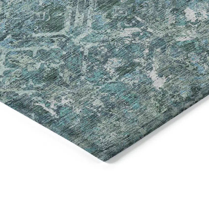 Sage Teal Blue And Gray Geometric Washable Indoor Outdoor Area Rug Photo 5