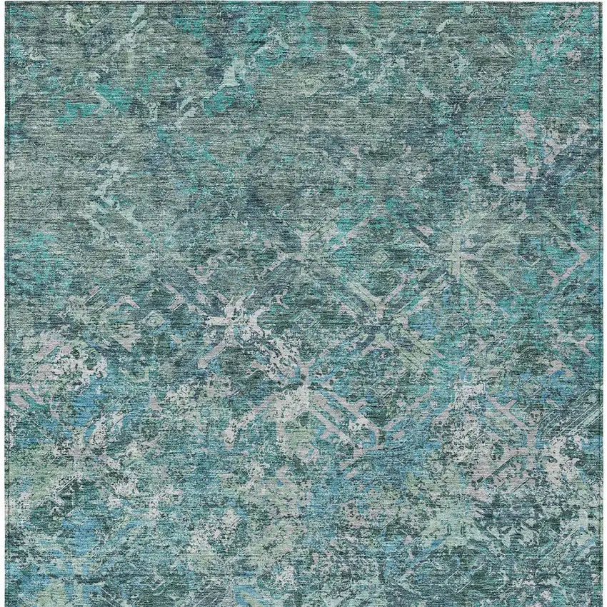 Sage Teal Blue And Gray Geometric Washable Indoor Outdoor Area Rug Photo 5