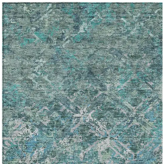 Sage Teal Blue And Gray Geometric Washable Indoor Outdoor Area Rug Photo 4