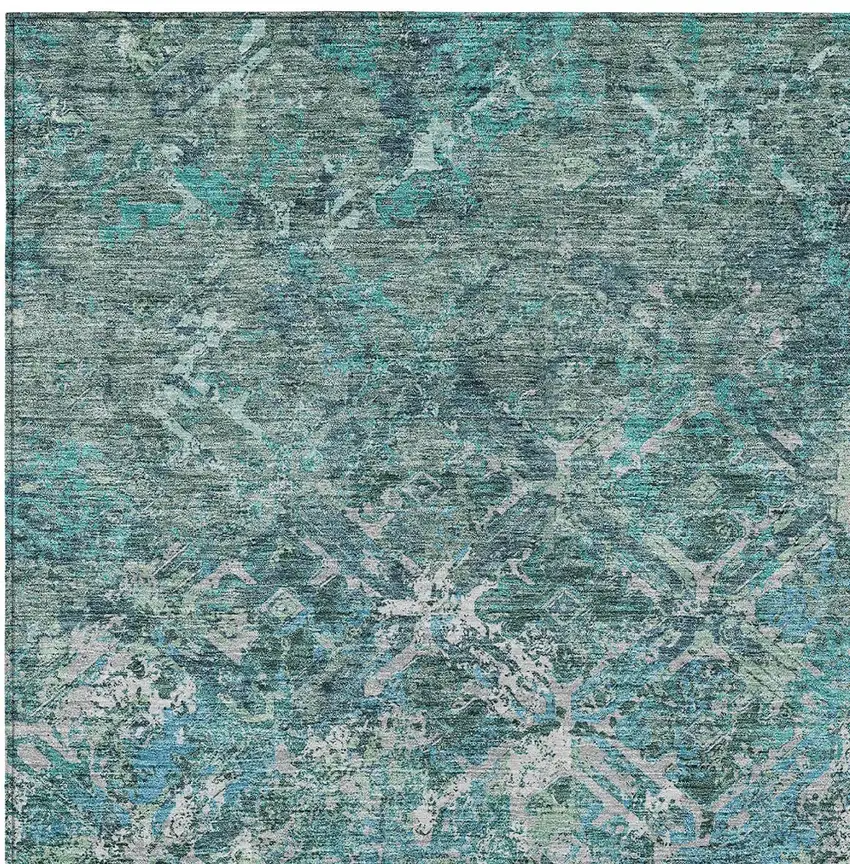 Sage Teal Blue And Gray Geometric Washable Indoor Outdoor Area Rug Photo 4