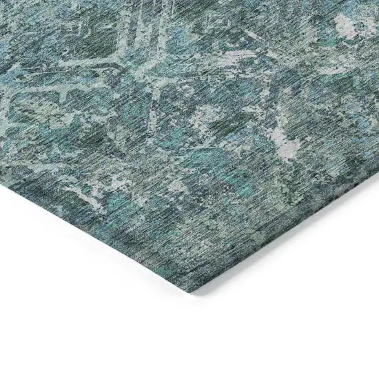 Sage Teal Blue And Gray Geometric Washable Indoor Outdoor Area Rug Photo 5