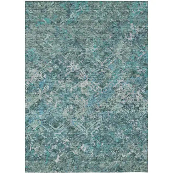 Sage Teal Blue And Gray Geometric Washable Indoor Outdoor Area Rug Photo 1