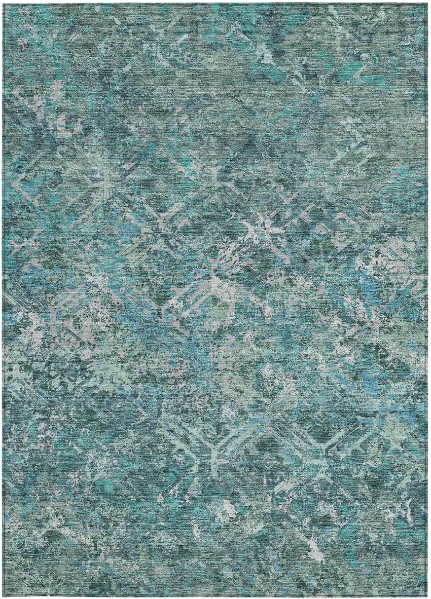 Sage Teal Blue And Gray Geometric Washable Indoor Outdoor Area Rug Photo 5