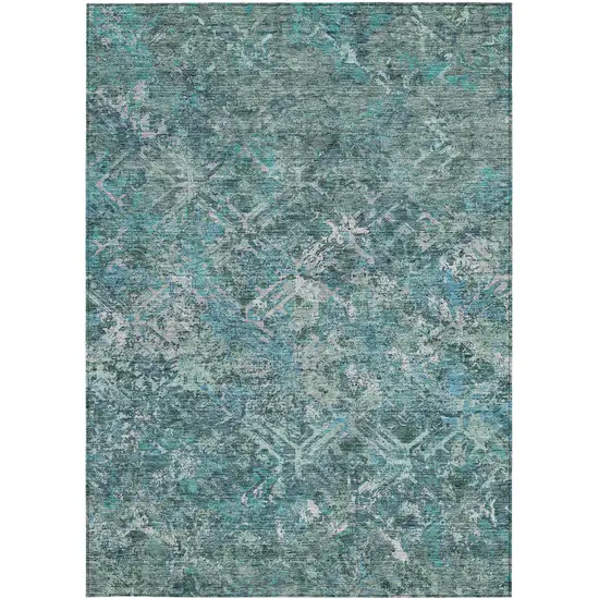 Sage Teal Blue And Gray Geometric Washable Indoor Outdoor Area Rug Photo 5