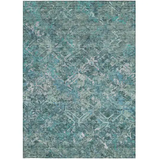 Sage Teal Blue And Gray Geometric Washable Indoor Outdoor Area Rug Photo 5